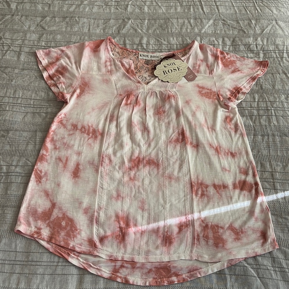Knox Rose Woman’s Tie Dye Shirt, Peach & Cream, Size XS NWT